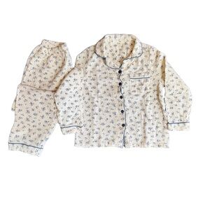 Cozy Cotton Muslin Pajamas in Cream and Blue Flowers